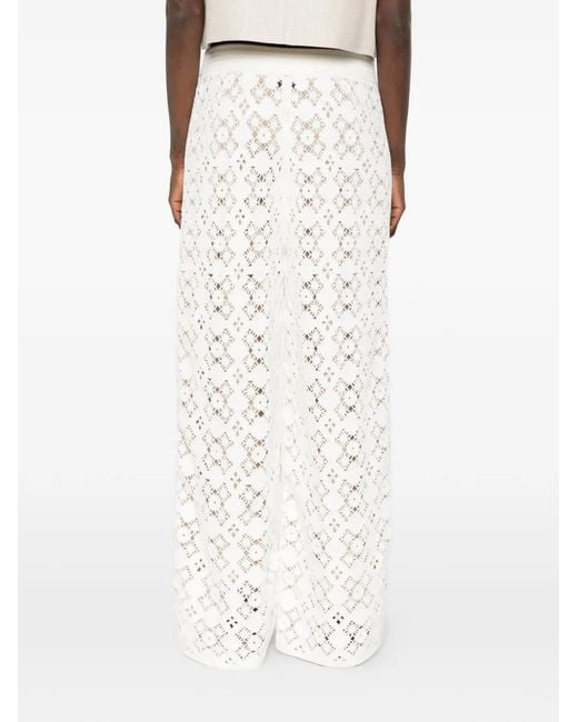 Bompard White Crocheted Elasticated-Wais Trousers