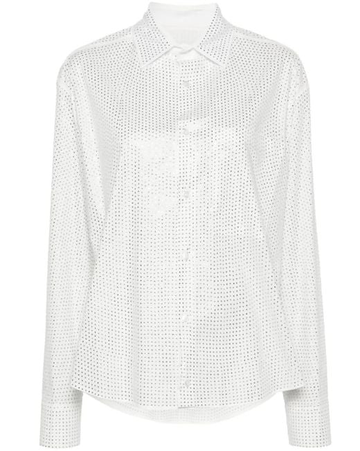Camisa de popelina con detalles de cristal GIUSEPPE DI MORABITO de color White