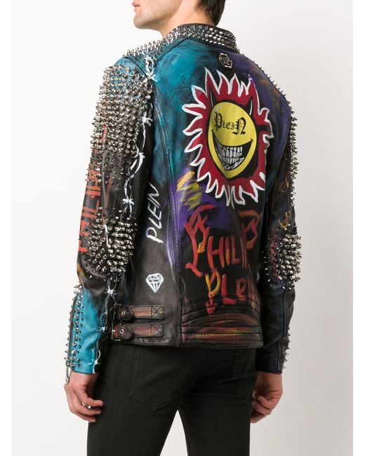 Philipp Plein Leder Evil Smile Bikerjacke In Schwarz Fur Herren Lyst