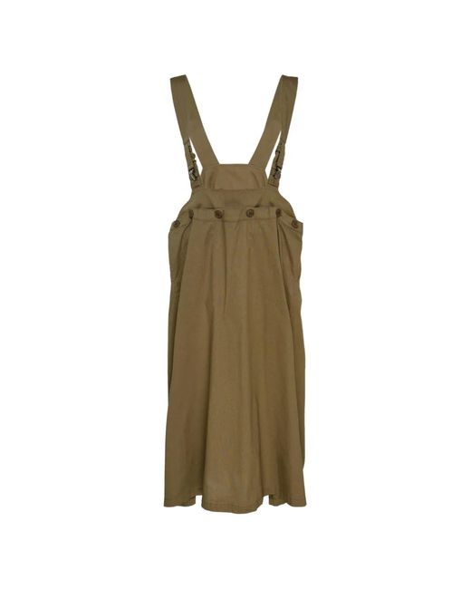 Y's Yohji Yamamoto Green Button-Embellished Pinafore Midi Dress