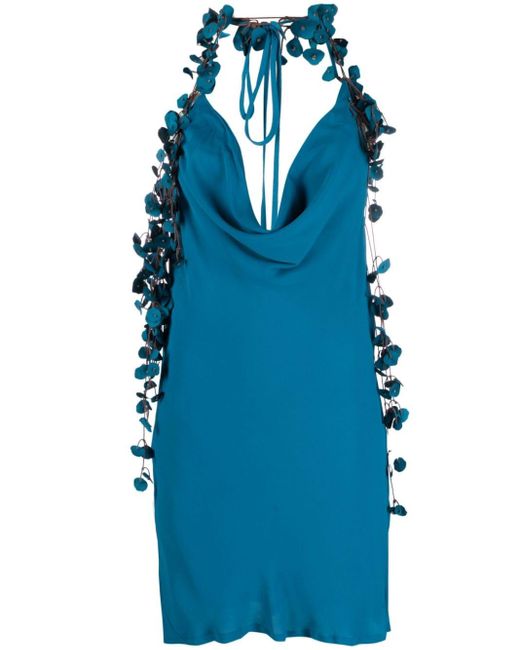 Cult Gaia Blue Angelou Floral-appliqué Crepe Minidress