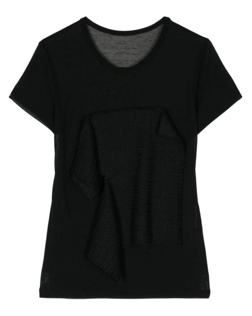 Y's Yohji Yamamoto Black T-Shirt mit drapiertem Einsatz