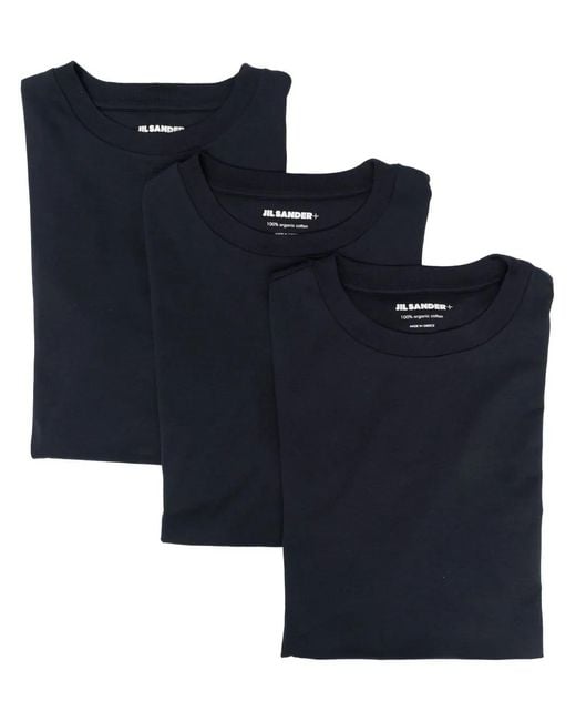 Jil Sander Blue Logo-patch Crew-neck T-shirt for men