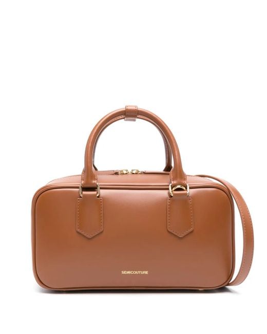 Semicouture Brown Logo-Debossed Tote Bag