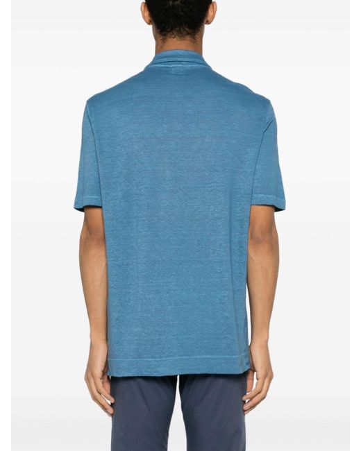 Massimo Alba Blue Textured-finish Linen Polo Shirt for men