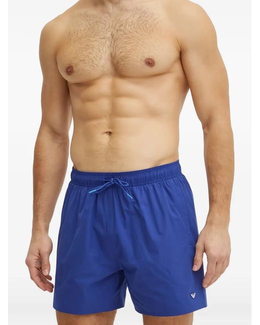 ARMANI EXCHANGE Blue Logo-Patch Swim Shorts for men