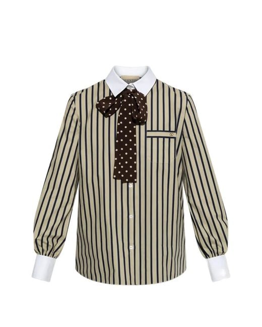 Valentino Garavani White Striped Bow-Detail Shirt