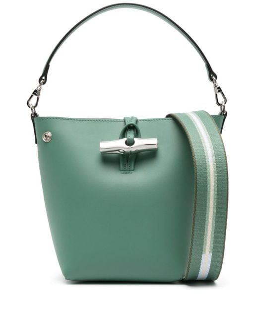 Longchamp Green Small Roseau Leather Bucket Bag