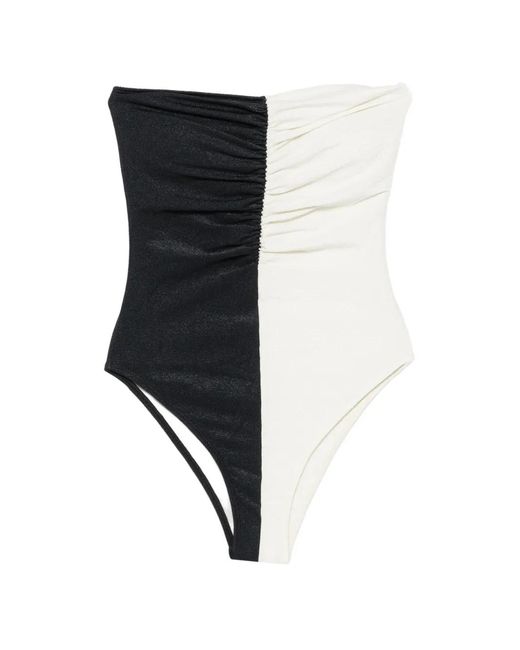 Agua de Coco Black Ruched Two-Tone Swimsuit