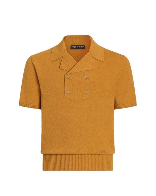 Dolce & Gabbana Orange Cotton Knit Polo Shirt for men