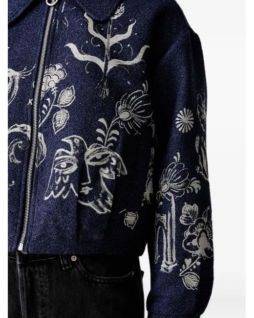 Scotch & Soda Blue X Royal Delft Graphic-Jacquard Zip-Up Jacket