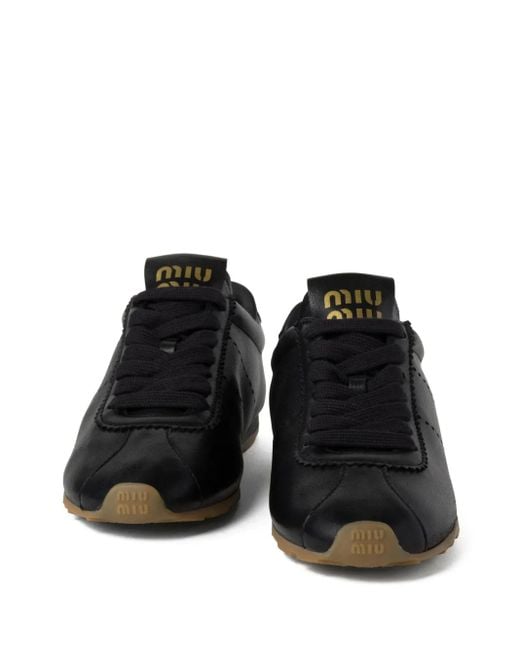 Miu Miu Black Plume Leather Sneakers