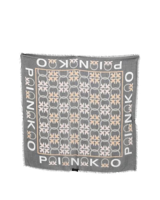 Pinko Gray Printed Fringed Scarf
