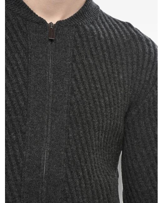 Paolo Pecora Black Ribbed Zip-Up Cardigan for men