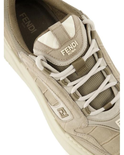 Fendi Gray Force Crocodile-Effect Logo Sneakers for men