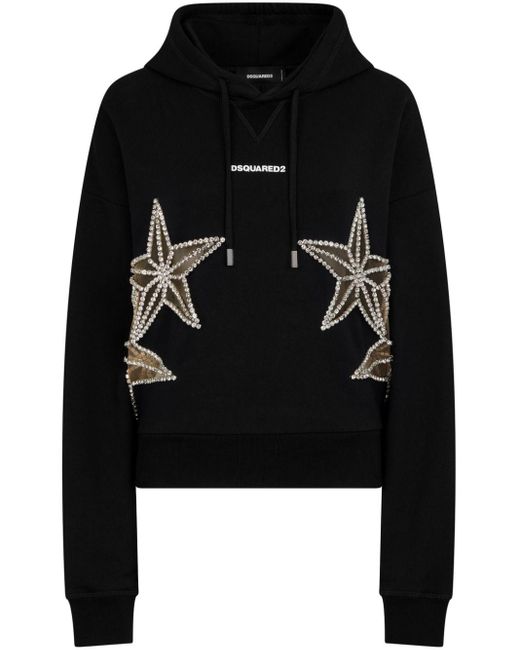 DSquared² Black Star-embellished Cotton Hoodie