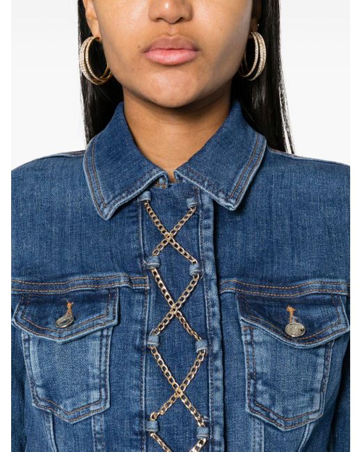 Liu Jo Blue Crisscross-chain Cropped Denim Jacket