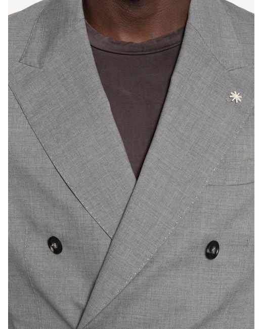 Manuel Ritz Gray Nuvola Double-Breasted Blazer for men