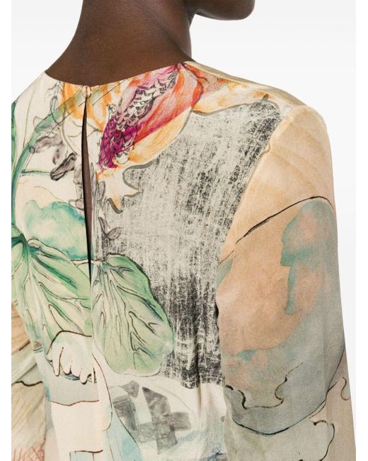 Paul Smith Natural Watercolour-print Silk Midi Dress