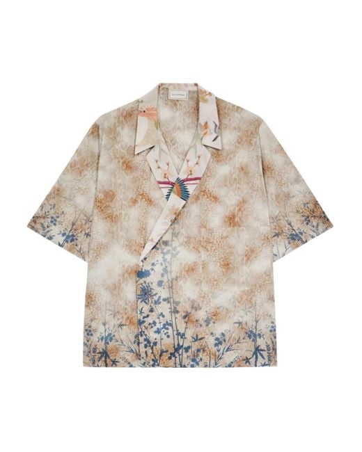Pierre Louis Mascia White Floral-Print Wrap Shirt