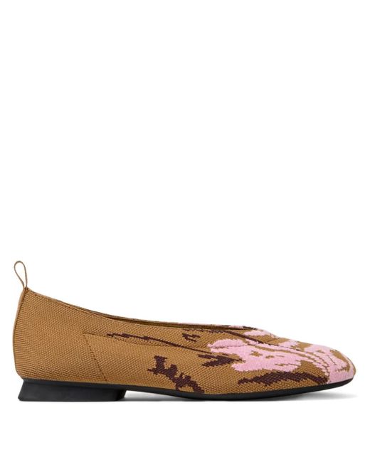 Camper Brown Floral-Pattern Ballet Flats