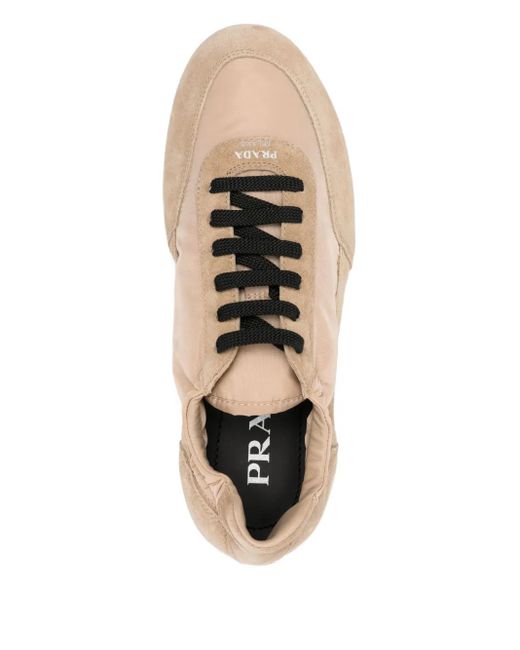 Prada Natural Camel Re-Nylon Und Wildleder Sneaker Collapse