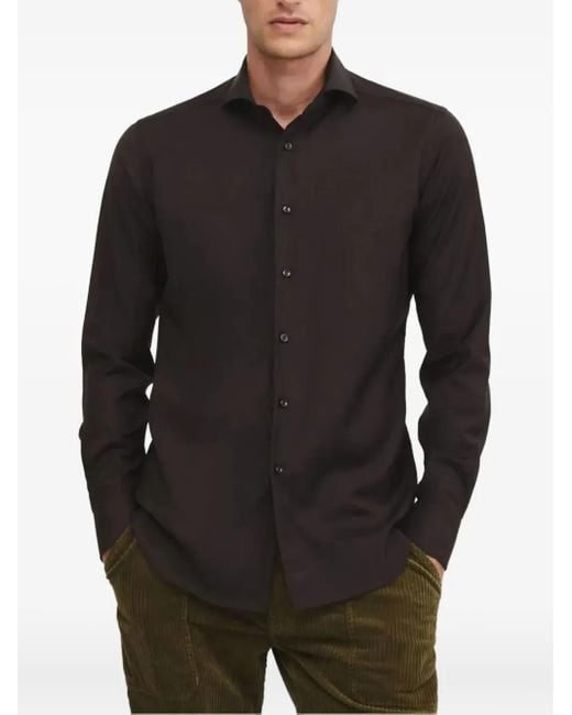 Xacus Black Button-Cuff Wool Shirt for men
