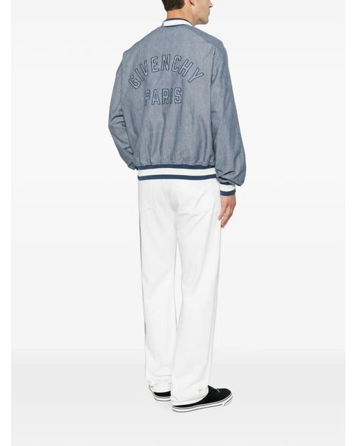Givenchy Blue Logo-Embroidered Striped-Pattern Jacket for men