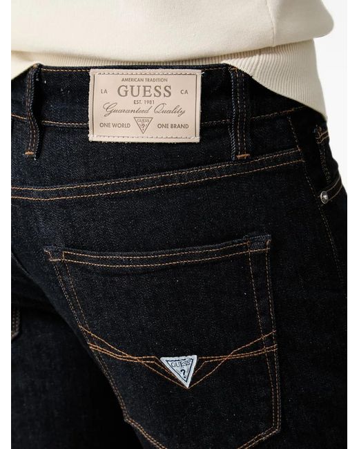 Guess Black Logo-Patch Straight-Leg Jeans for men