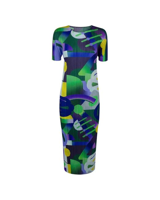 Pleats Please Issey Miyake Blue Pleated Long Dress