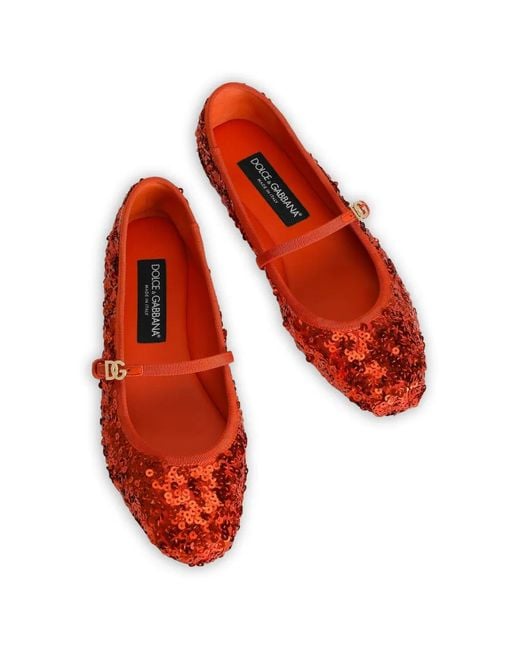 Dolce & Gabbana Red Sequin Ballet Flats