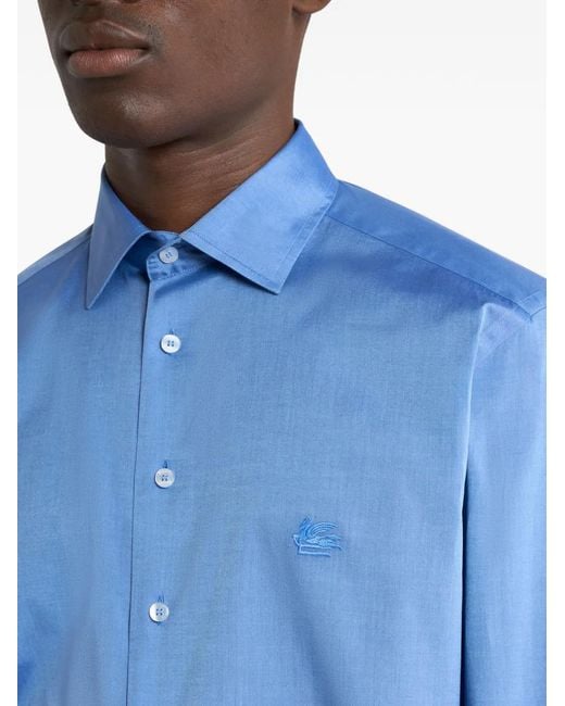 Etro Blue Pegaso-Embroidered Shirt for men