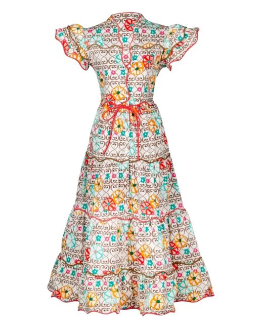 Celiab White Baba Ruffled Tiered Dress