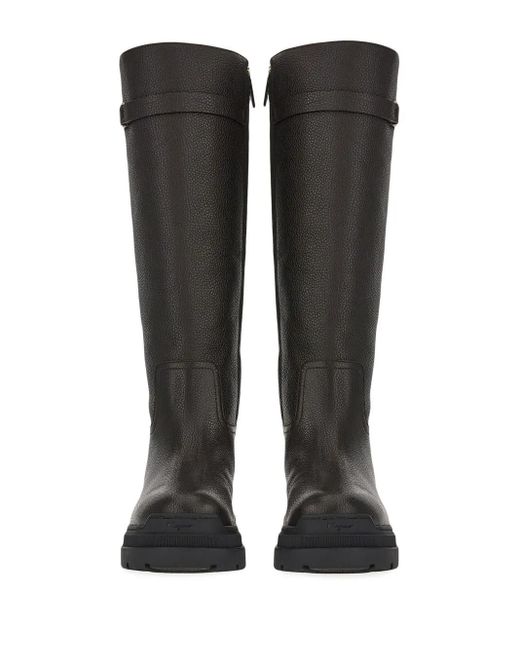 Ferragamo Black Vara-Chain Detail Boots