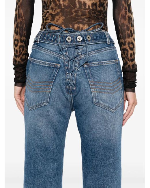 Jean Paul Gaultier Blue Lace-Up Detail Jeans