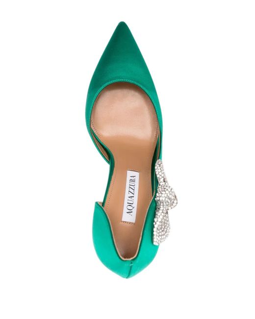 Aquazzura Green 105Mm Very Bow Tie Crystal Pumps