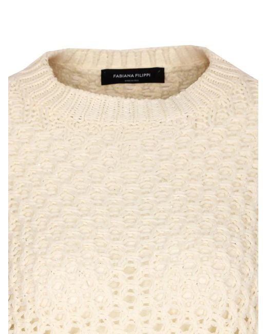 Fabiana Filippi Natural Sequin-Detail Crew-Neck Sweater