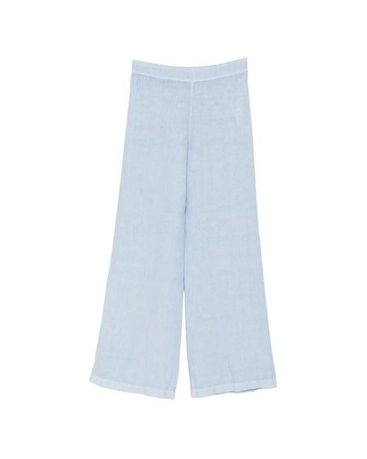 120% Lino Blue Elasticated-Waistband Palazzo Pants