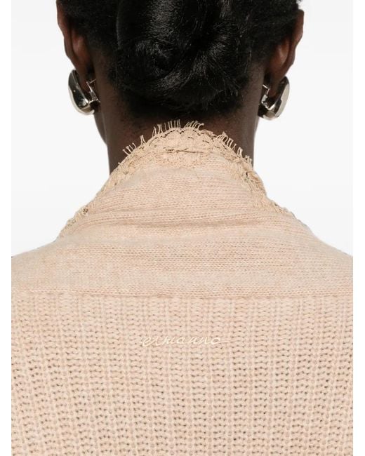 ERMANNO FIRENZE Natural Lace-Trim Ribbed-Knit Cardigan