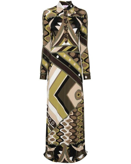 Emilio Pucci Green Abstract-print Maxi Dress
