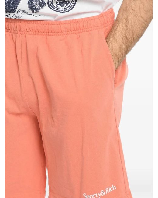 Sporty & Rich Orange Cotton Logo-Print Shorts for men