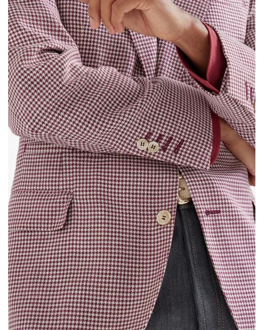 Brunello Cucinelli Purple Houndstooth Peak Lapels Tailor Blazer for men