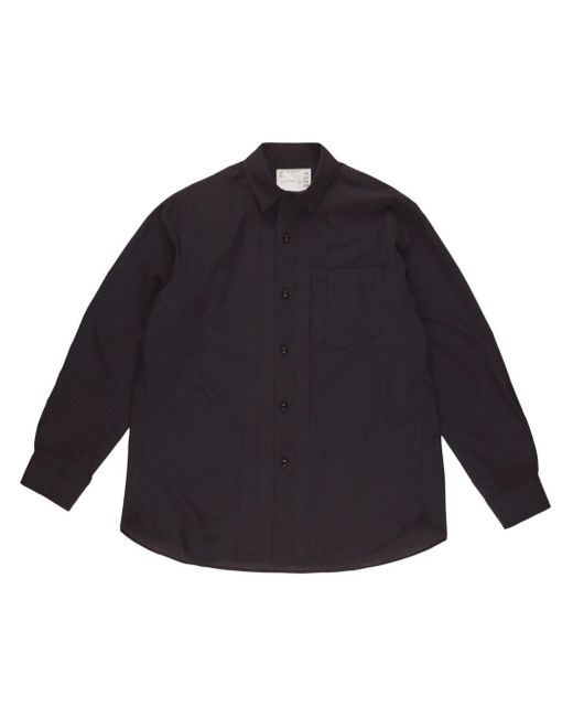 Sacai Blue Pleat-detail Button-up Shirt for men
