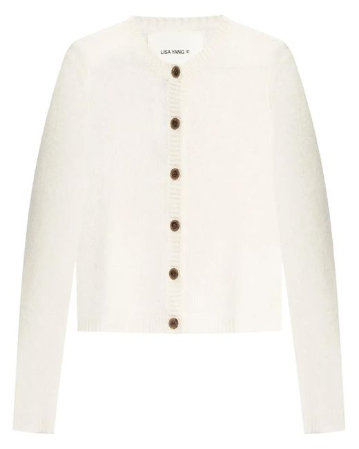 Lisa Yang White Felicia Button-Fastening Cashmere Cardigan