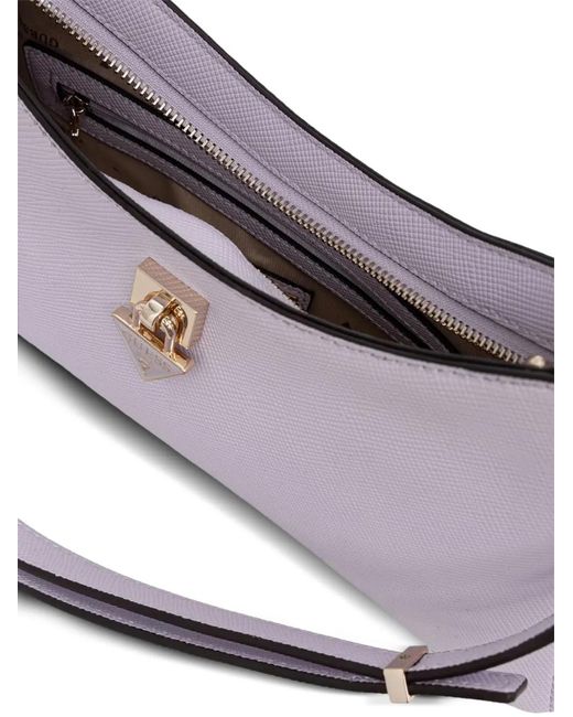 Guess Purple Patsie Logo-Plaque Crosshatch Shoulder Bag