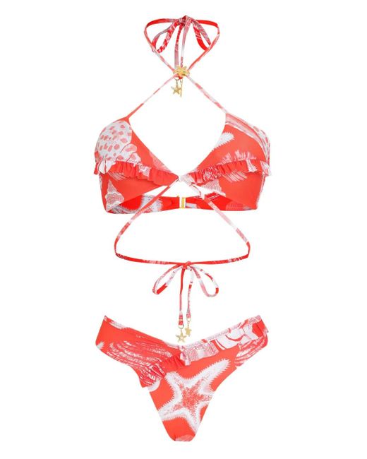 Amir Slama X Jade Jade スターフィッシュプリント ビキニ Red