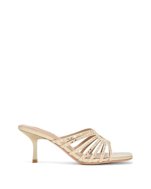 Nicoli Metallic Rhinestone-Strap Heeled Mules