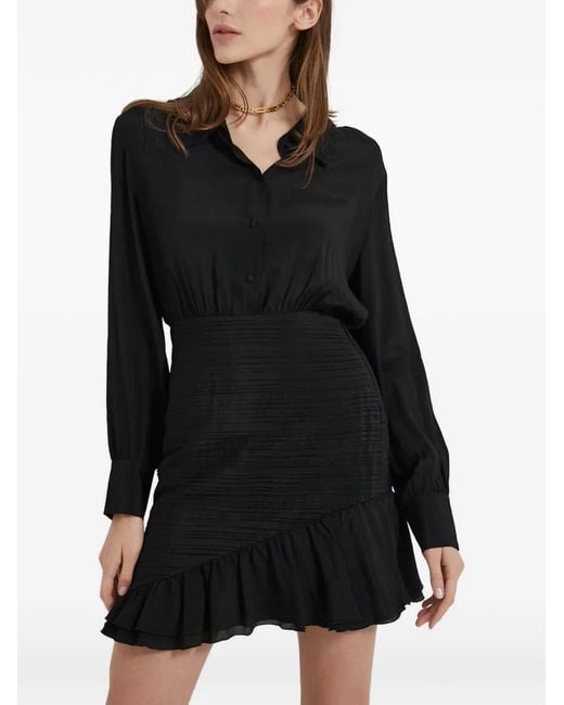 Miss Sixty Black Shirred Ruffled Mini Dress