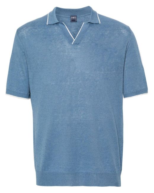Fedeli Blue Contrast-border Polo Shirt for men