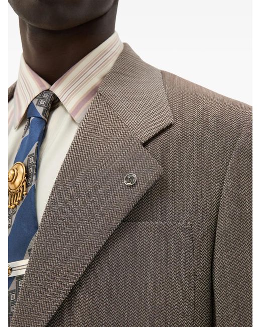 Versace Gray Blazer En Laine À Chevrons for men